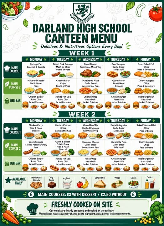 What is on offer in the canteen at Darland each week?