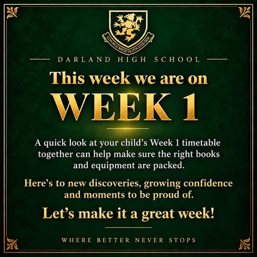 We are on Week 1 of the timetable (14th September – 18th September)